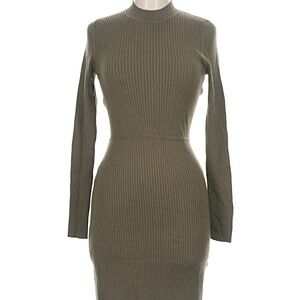 Sandro Khaki Ribbed Long Sleeve Dress